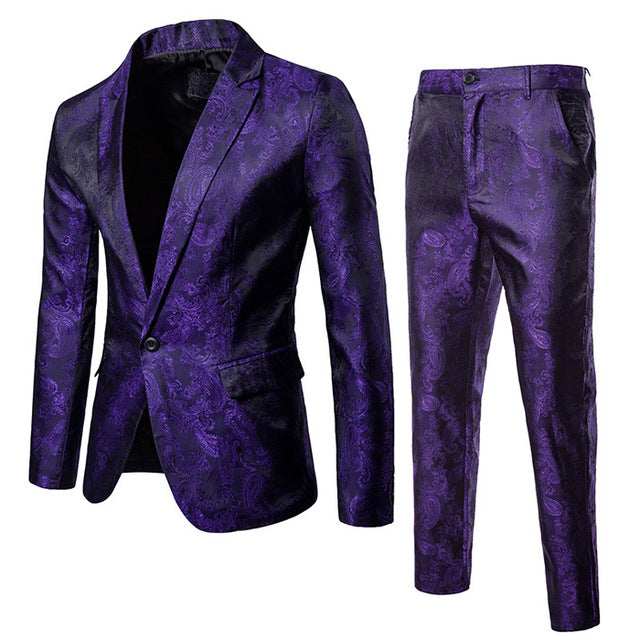 Wine Red Nightclub Paisley Suit (Jacket+Pants) Men Single Breasted Mens Suits Stage Party Wedding Tuxedo Blazer 3XL