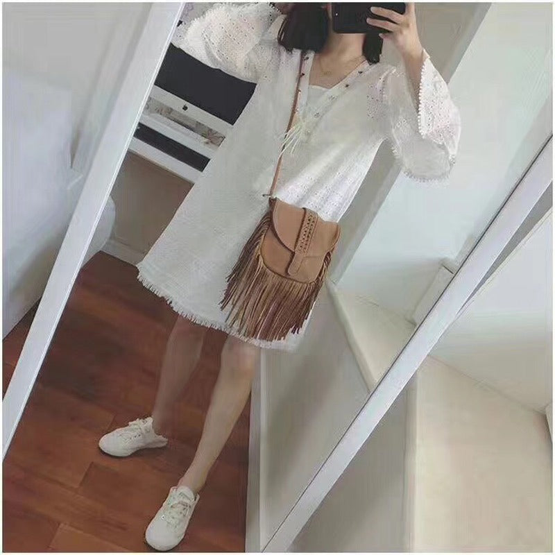 Bohemia Bag Cover Woven Semi Circular Soft Leather Trendy Tassel Bag Single Shoulder Crossbody Bag For Women