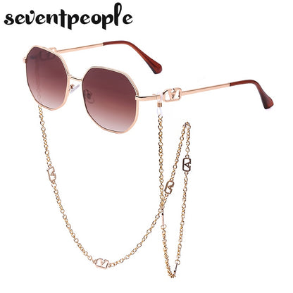 Fashion Metal Irregular Sunglasses With Chain Women Luxury Brand Channel Trendy Square Sun Glasses For Female Chic Eyewear