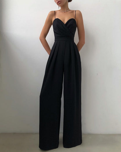 Sling waist, straight tube, floor mop, minimalist jumpsuit, spring/summer new product