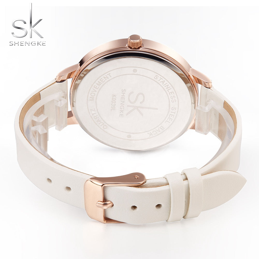 Shengke Top Brand Fashion Ladies Watches Leather Female Quartz Watch Women Thin Casual Strap Watch Reloj Mujer Marble Dial SK