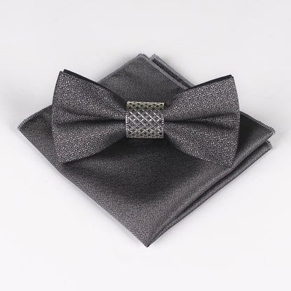 Bow Tie Men's Formal Accessory Set Metal Core Spun Polyester Silk Matte Bow Tie Pocket Square