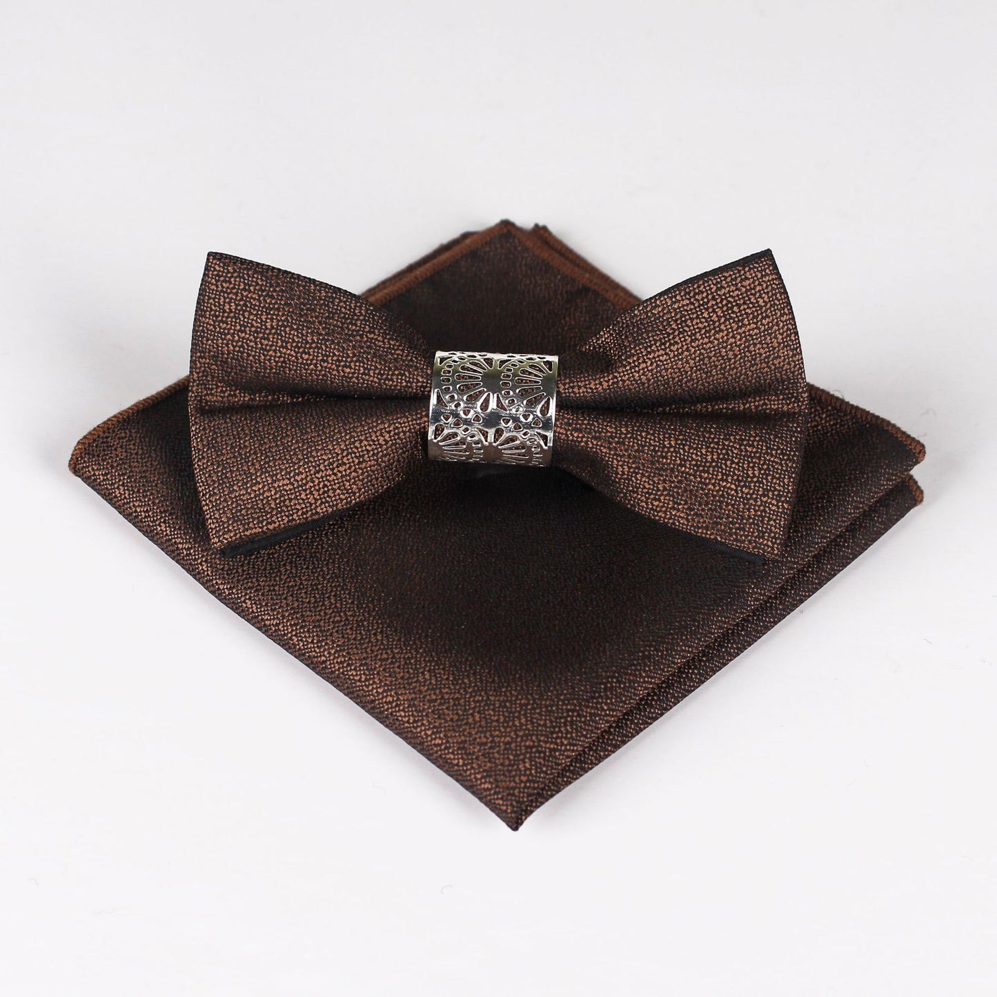 Bow Tie Men's Formal Accessory Set Metal Core Spun Polyester Silk Matte Bow Tie Pocket Square