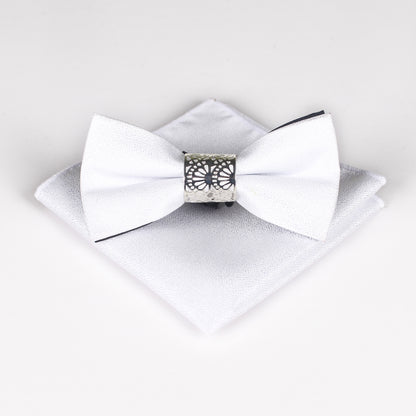 Bow Tie Men's Formal Accessory Set Metal Core Spun Polyester Silk Matte Bow Tie Pocket Square