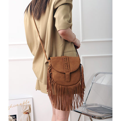 Bohemia Bag Cover Woven Semi Circular Soft Leather Trendy Tassel Bag Single Shoulder Crossbody Bag For Women