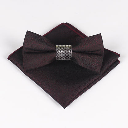 Bow Tie Men's Formal Accessory Set Metal Core Spun Polyester Silk Matte Bow Tie Pocket Square