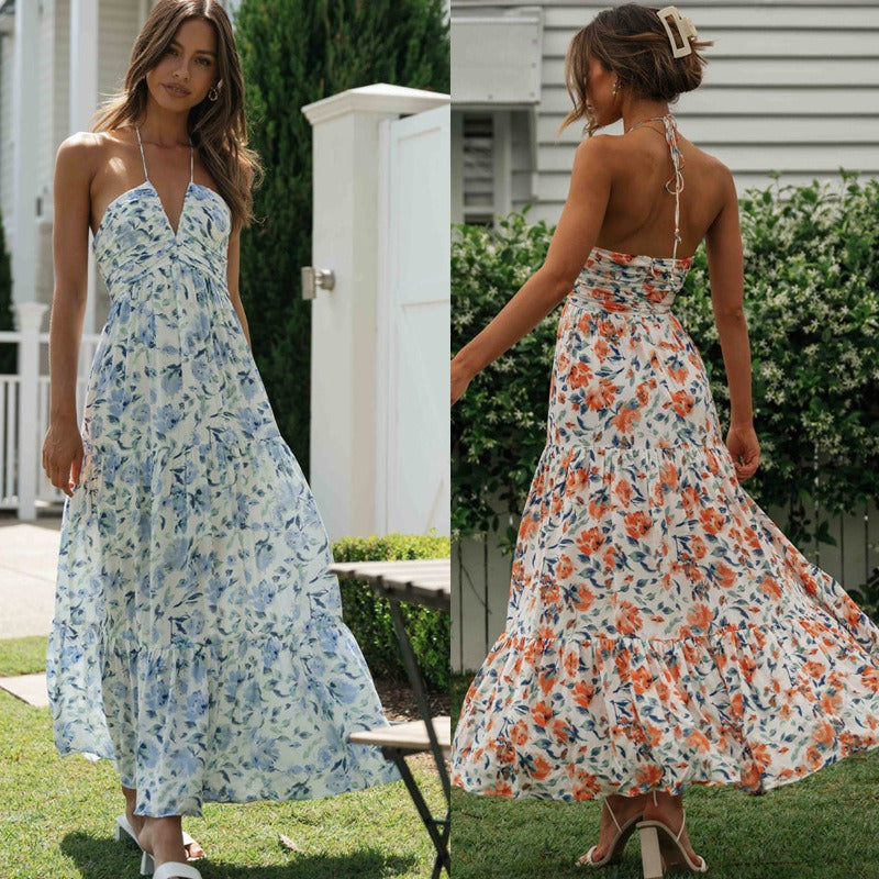 Chiffon V-neck sleeveless long dress