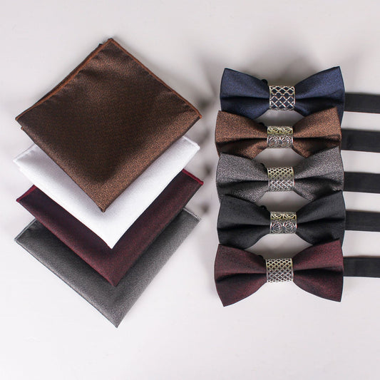 Bow Tie Men's Formal Accessory Set Metal Core Spun Polyester Silk Matte Bow Tie Pocket Square