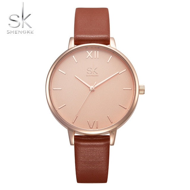 Shengke Top Brand Fashion Ladies Watches Leather Female Quartz Watch Women Thin Casual Strap Watch Reloj Mujer Marble Dial SK