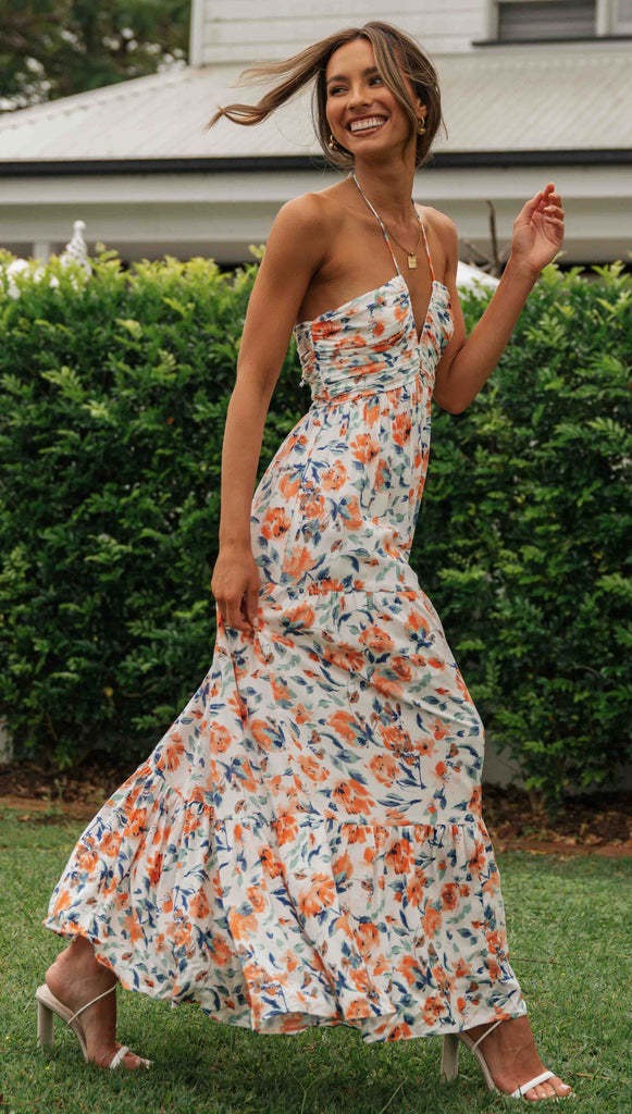 Chiffon V-neck sleeveless long dress