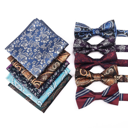 Men's Bow Tie With Flowers Gentleman's Formal Floral Vintage Jacquard Bow Tie Set