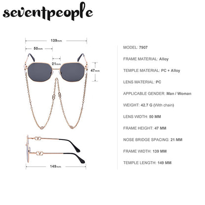 Fashion Metal Irregular Sunglasses With Chain Women Luxury Brand Channel Trendy Square Sun Glasses For Female Chic Eyewear