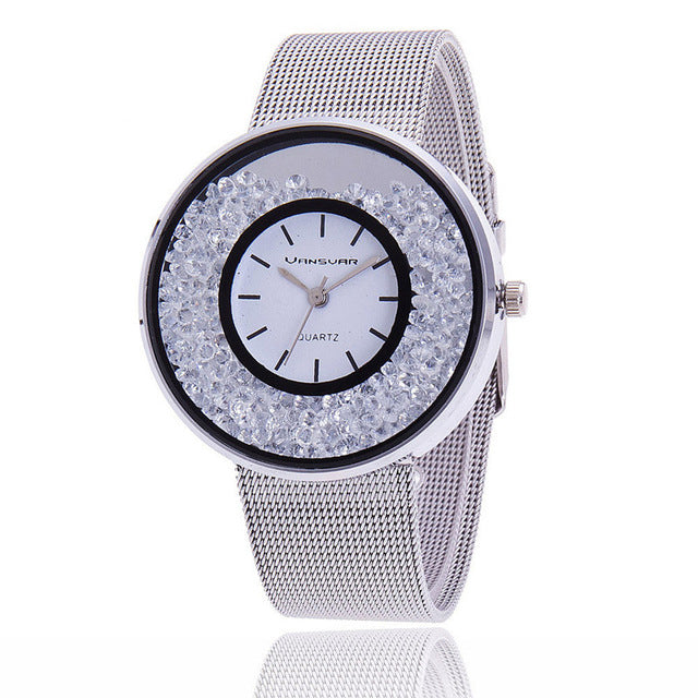 Women Rose Quartz Rhinestone Watch