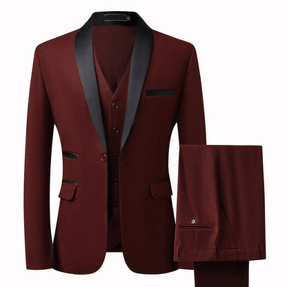 Suit Groom Suit Set Men's Three Piece Slim Fit Korean Version Wedding Dress Business Casual Handsome Suit