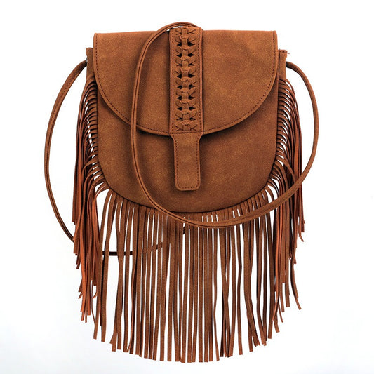 Bohemia Bag Cover Woven Semi Circular Soft Leather Trendy Tassel Bag Single Shoulder Crossbody Bag For Women