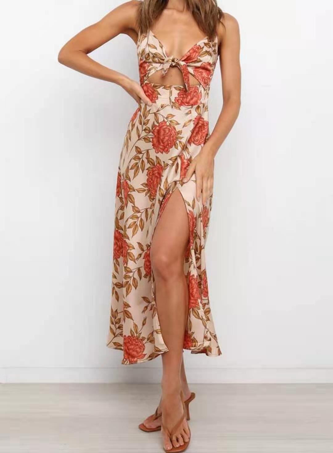 Women's bow beach backless dress