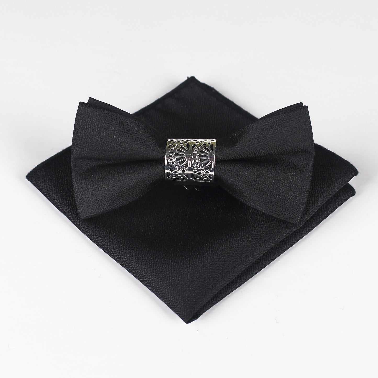 Bow Tie Men's Formal Accessory Set Metal Core Spun Polyester Silk Matte Bow Tie Pocket Square