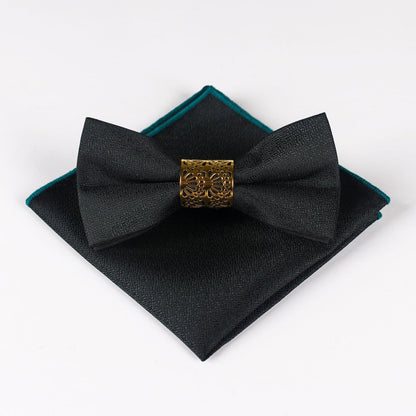 Bow Tie Men's Formal Accessory Set Metal Core Spun Polyester Silk Matte Bow Tie Pocket Square