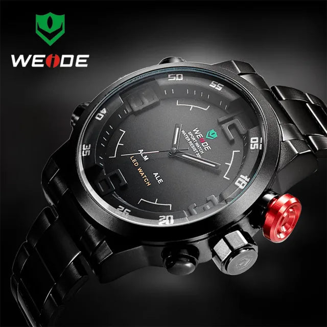 WEIDE Watch Men Stainless Steel Digital Watch Sports Wristwatch LED Quartz Military Wrist Watches